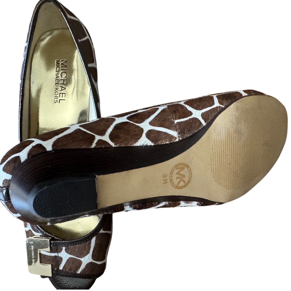 Michael Kors Beverly Demi Wedge Cow Hair Shoes Giraffe Print Gold-tone plate 9M - Picture 7 of 10
